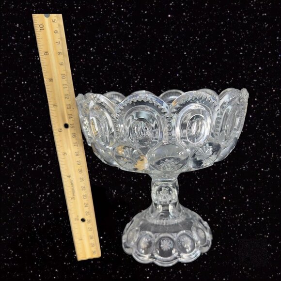 Antique EAPG Adams & Co Palace Moon & Stars Compote Large Clear Manganese 365nm - Picture 10 of 15
